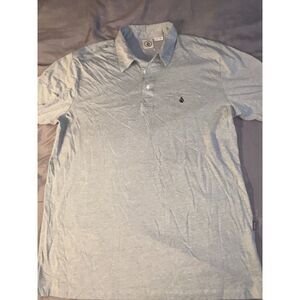 Volcom Polo Shirt Men's Large Gray Solid Short Sleeve Logo Collared Button Front